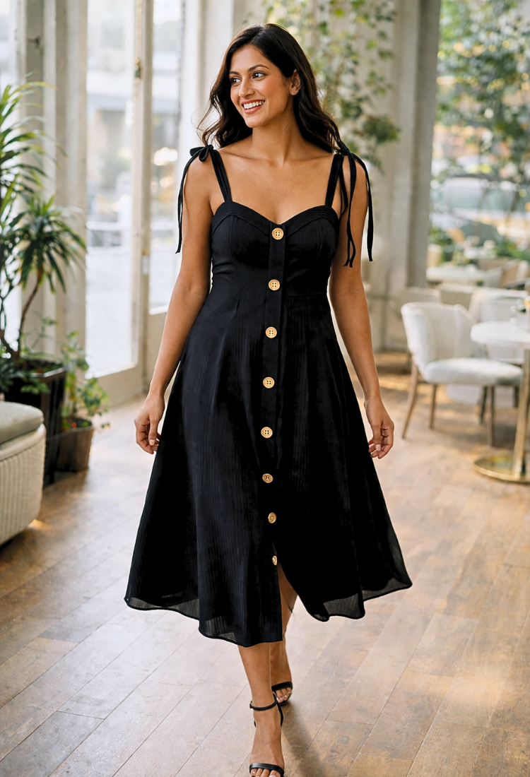 Elegant Wooden Button-Down Midi Dress for Women – Avaraniya