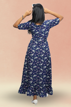 White Floral Printed Wrap Style Midi Dress for Women