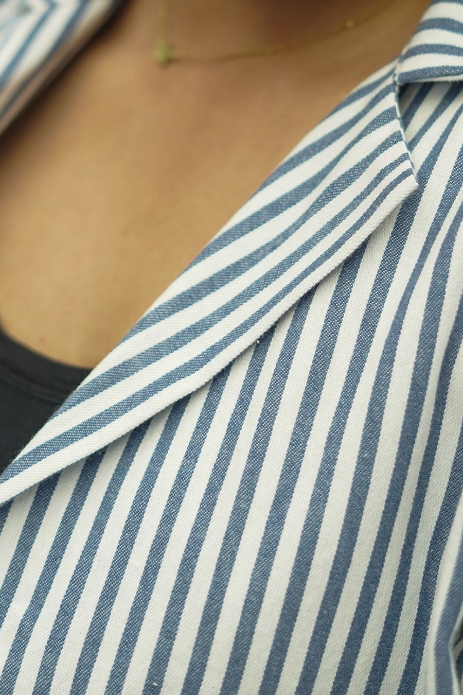 Blue & White Striped Cotton Casual Jacket