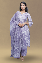 Lavender Printed Kurta Set with Dupatta