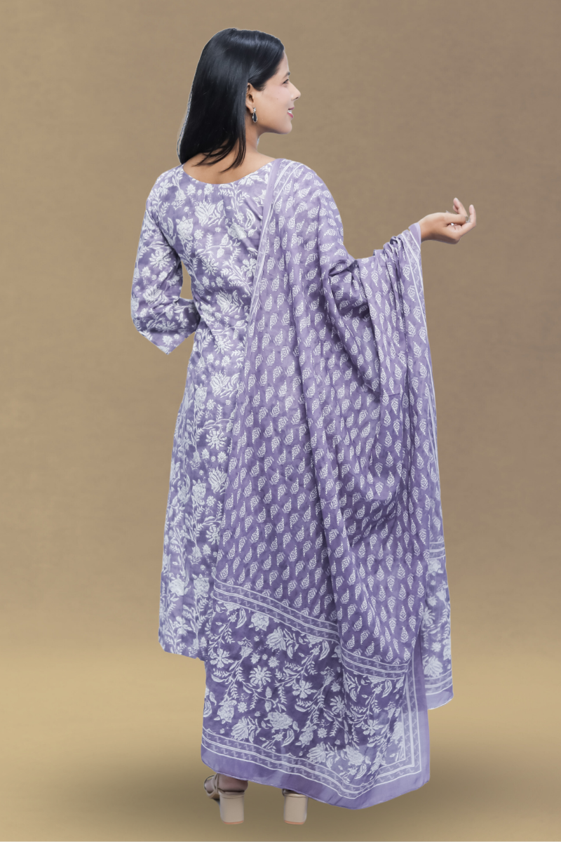 Lavender Printed Kurta Set with Dupatta