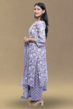 Lavender Printed Kurta Set with Dupatta