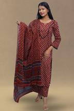 Red Printed Kurta Set with Dupatta