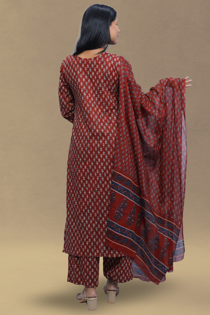 Red Printed Kurta Set with Dupatta