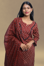 Red Printed Kurta Set with Dupatta
