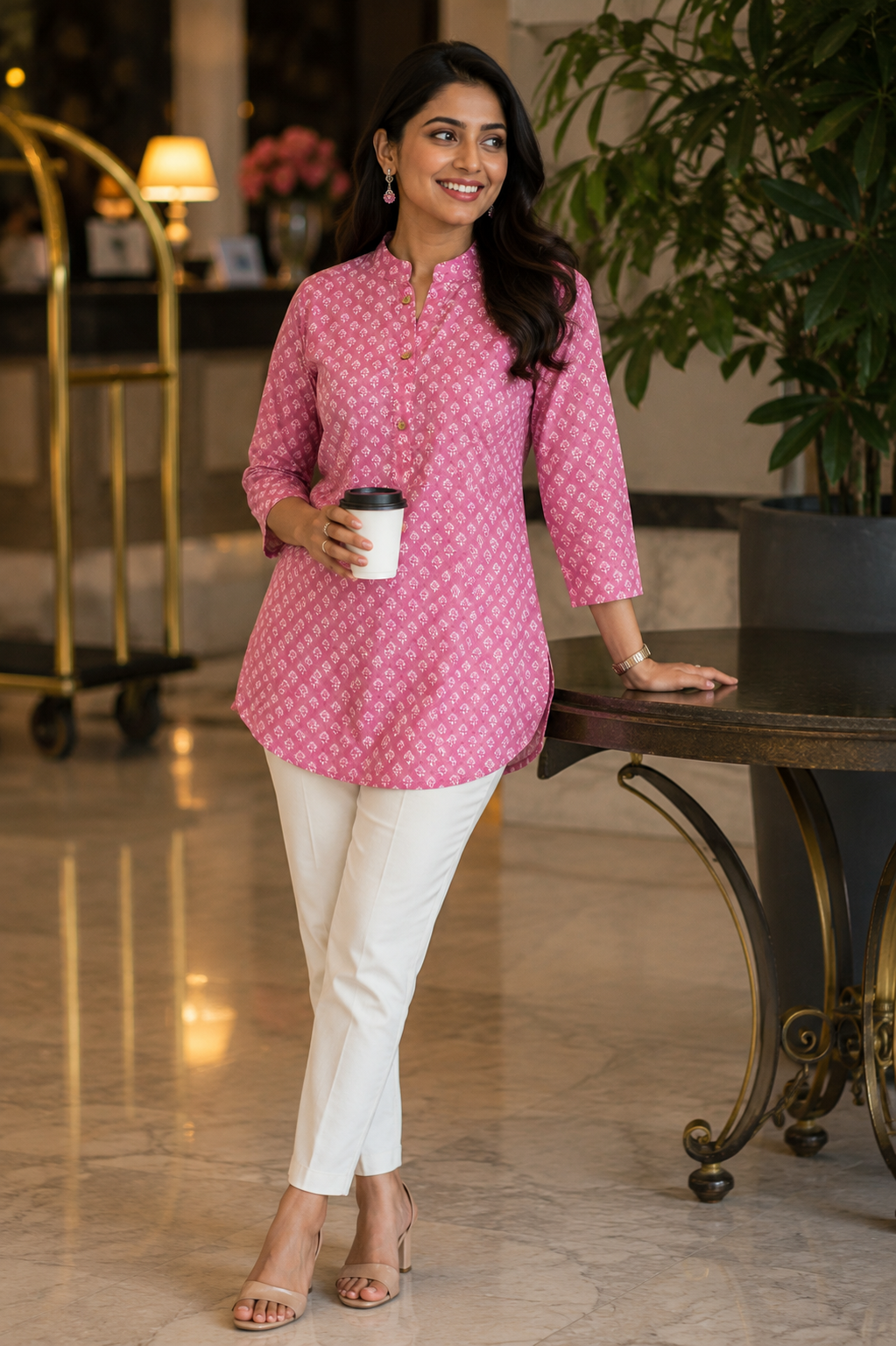 Mauve Printed Straight Kurti for Women