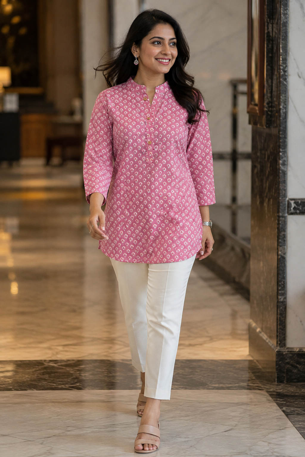 Mauve Printed Straight Kurti for Women