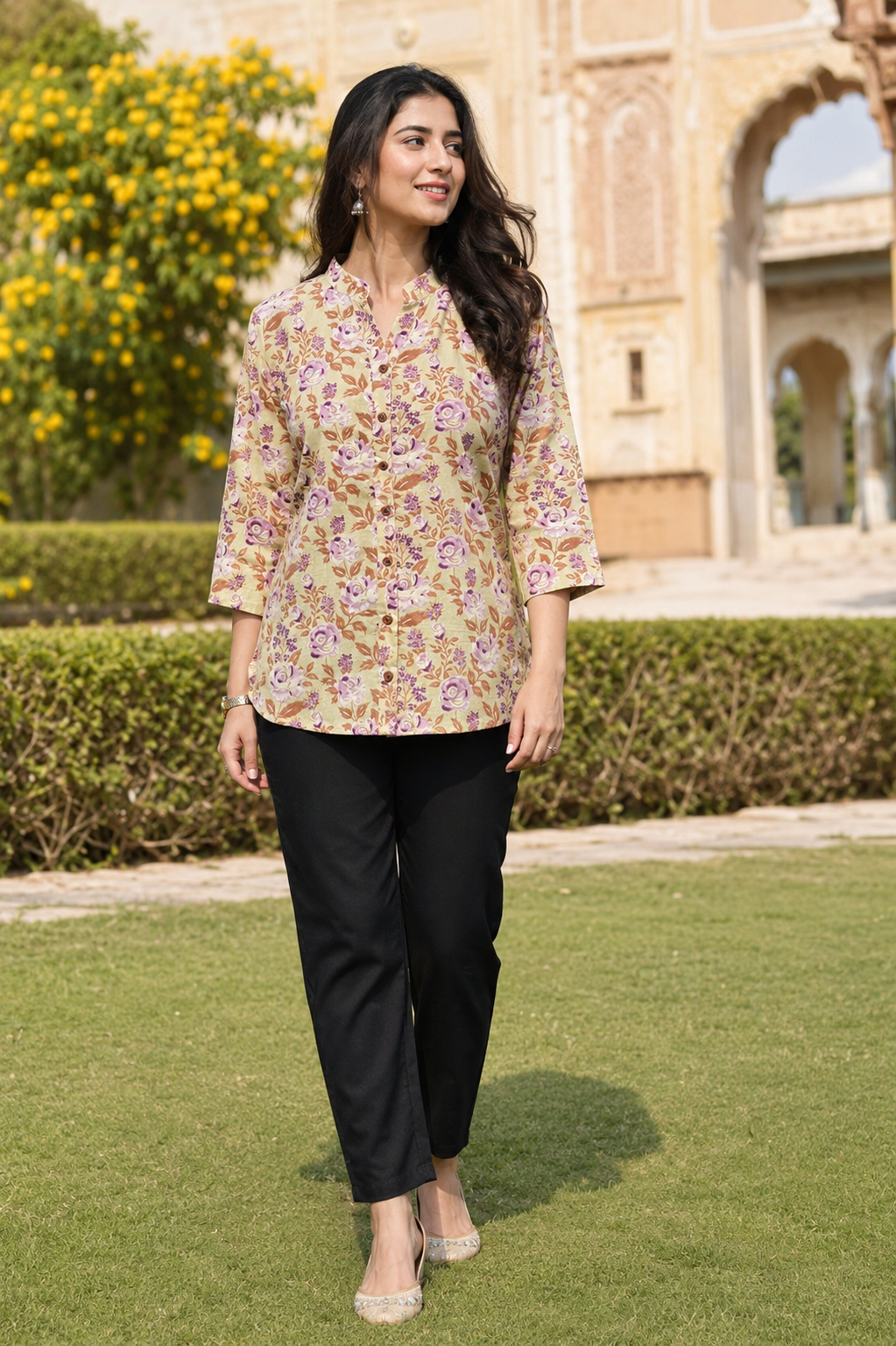 Floral Sage Green Cotton Shirt