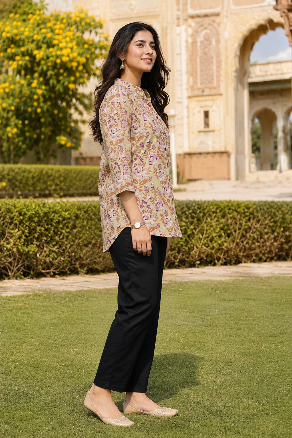 Floral Sage Green Cotton Shirt