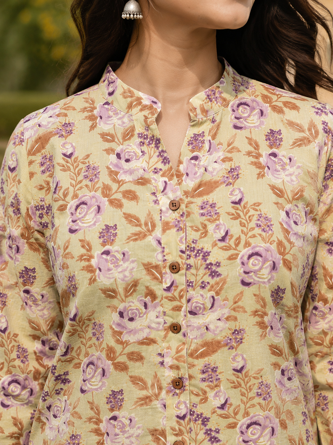 Floral Sage Green Cotton Shirt