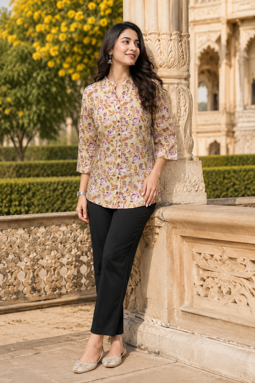 Floral Sage Green Cotton Shirt