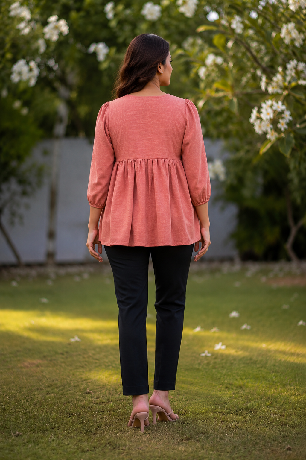 avAraNIya® Dusky Rose Gathered Peplum Top for Women | Elegant Casual Wear