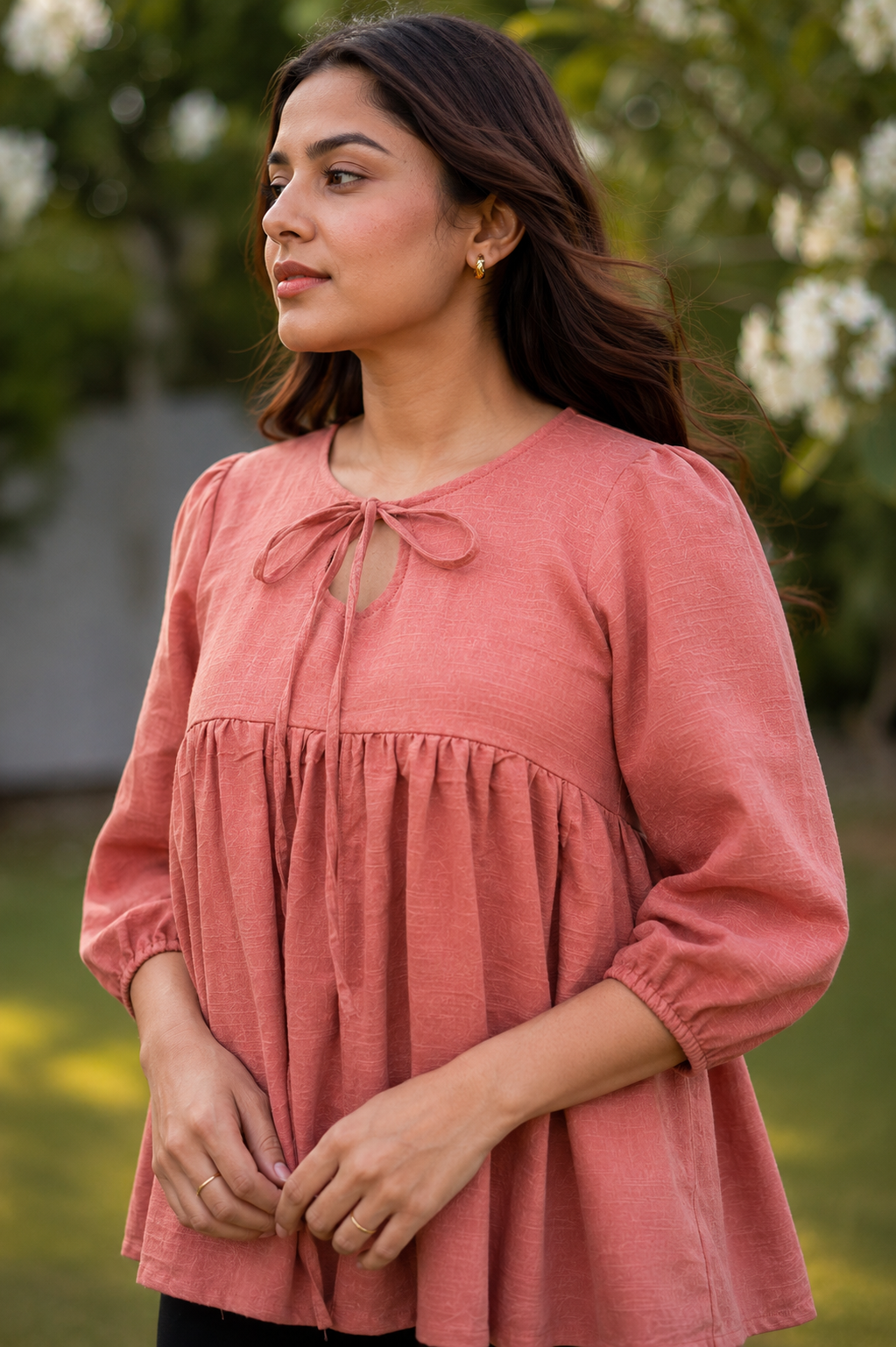 avAraNIya® Dusky Rose Gathered Peplum Top for Women | Elegant Casual Wear