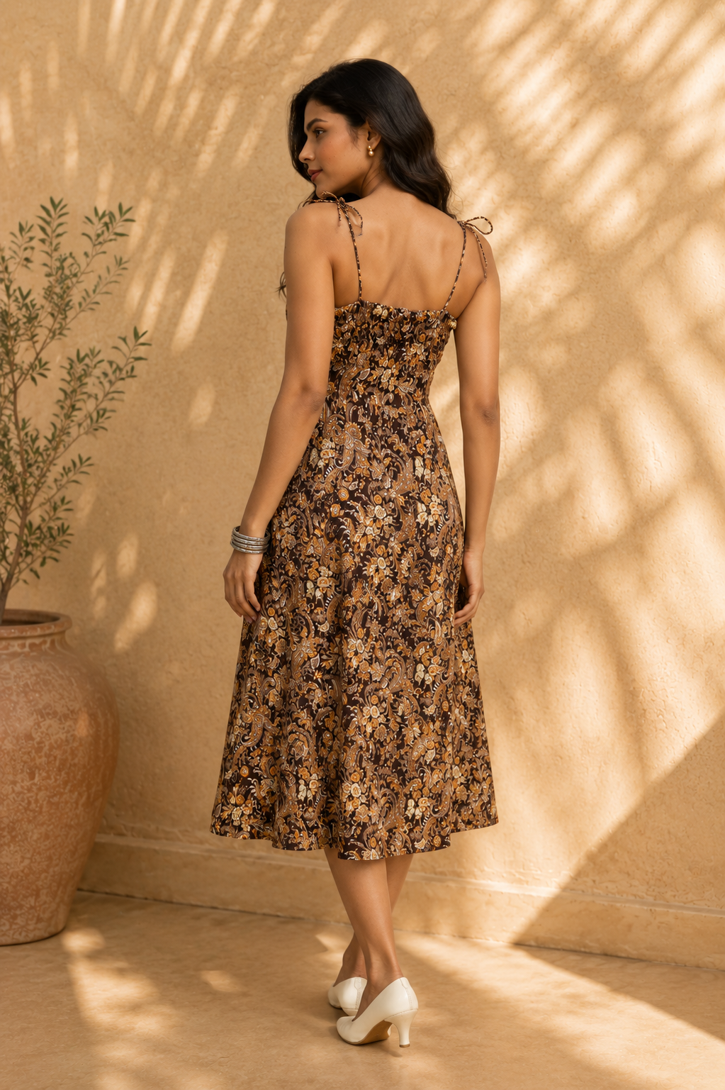 Vintage Paisley Crepe Midi Dress