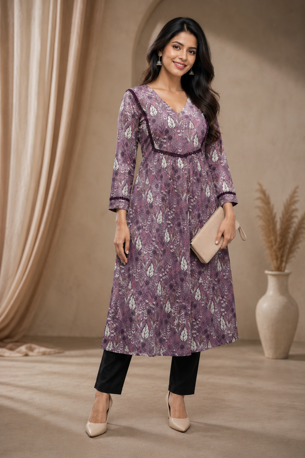 Women’s Purple Printed A-Line Kurti