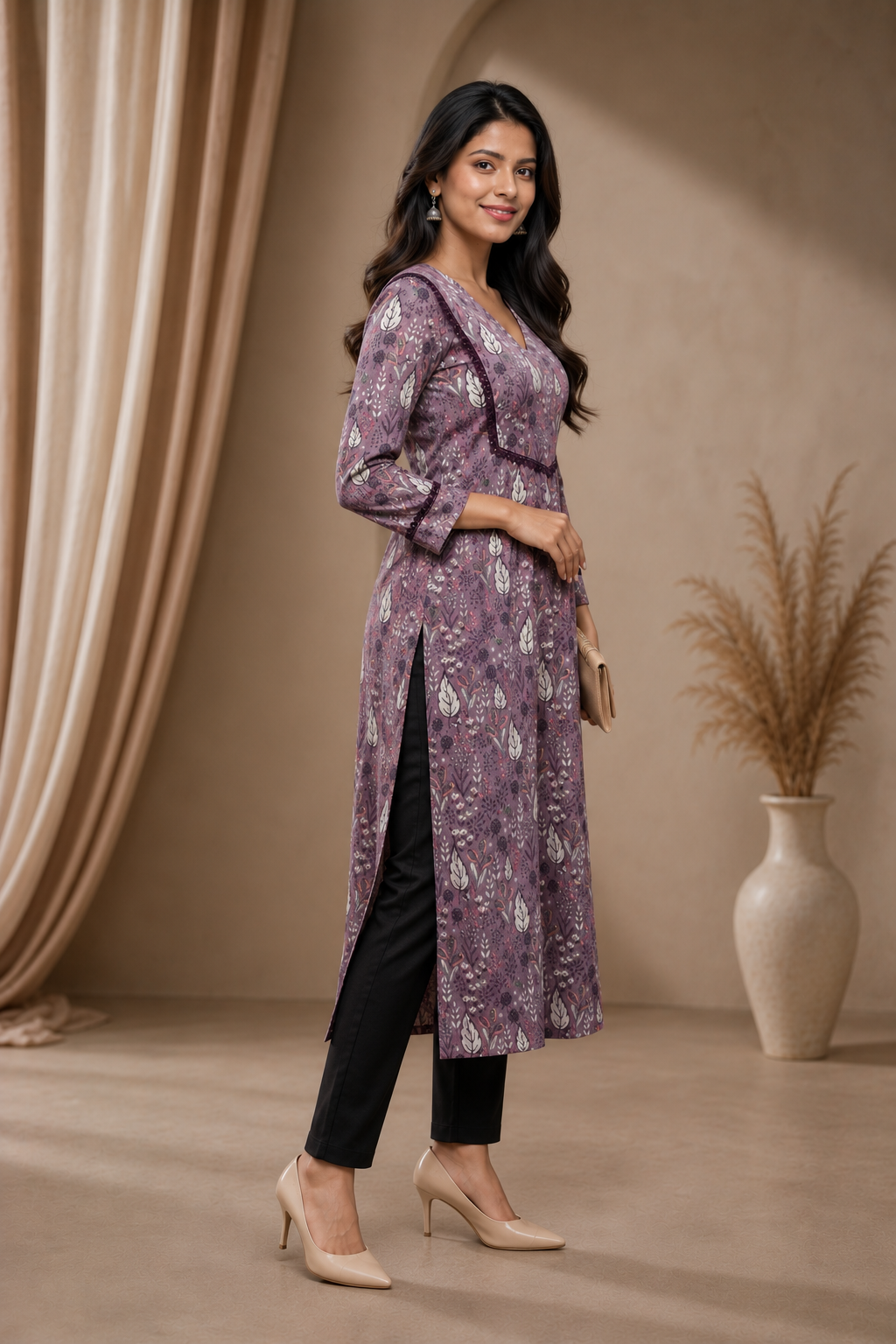 Women’s Purple Printed A-Line Kurti