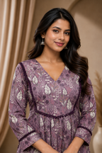Women’s Purple Printed A-Line Kurti