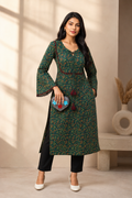 Green Ethnic Floral Printed Kurti