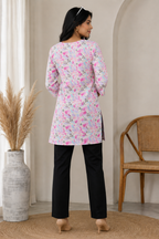 Pastel Floral Printed Cotton Short Kurti