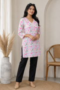 Pastel Floral Printed Cotton Short Kurti