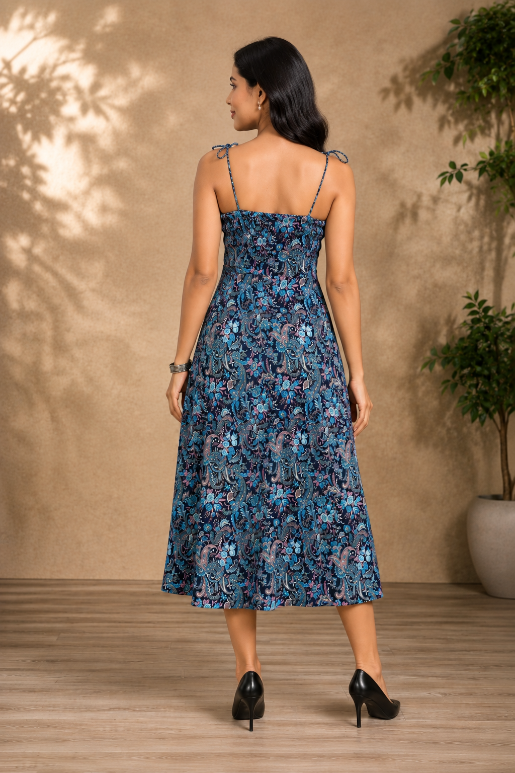 Vintage Paisley Crepe Midi Dress