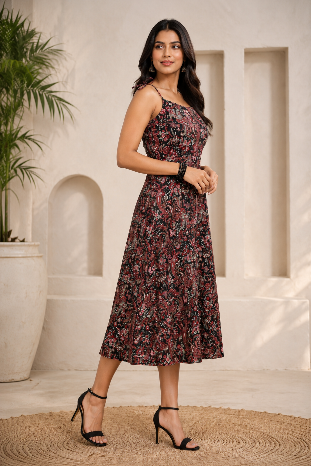 Vintage Paisley Crepe Midi Dress
