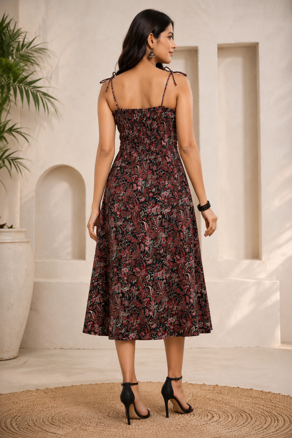 Vintage Paisley Crepe Midi Dress