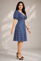 Wine Floral Printed Midi Dress for Women