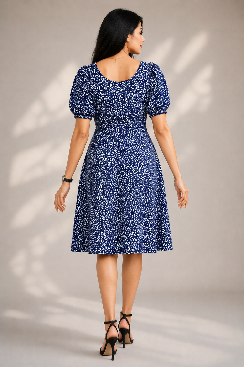 Wine Floral Printed Midi Dress for Women