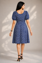 Wine Floral Printed Midi Dress for Women