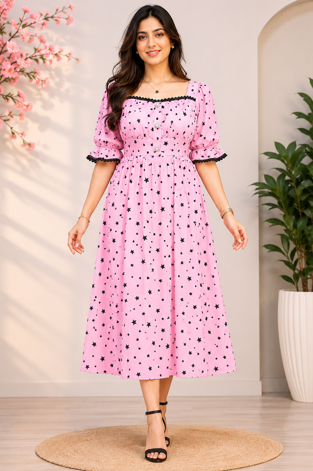 American Crepe Starry Charm Midi Dress