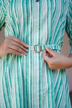 Green Striped Cotton Midi Dress