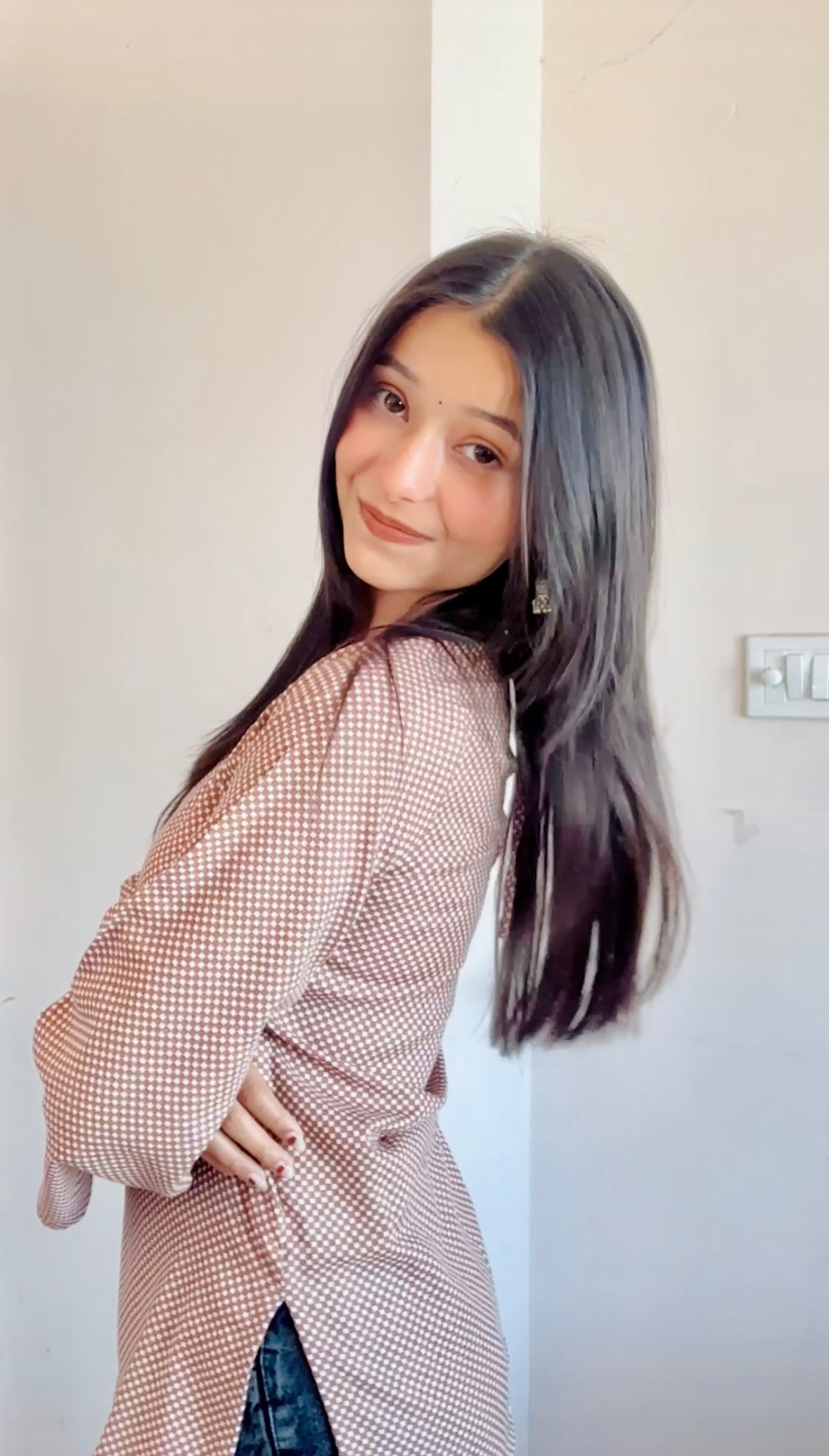 Brown V-Neck Bell Sleeve Top for Women