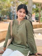 Olive Green Casual Kurti Top for Women