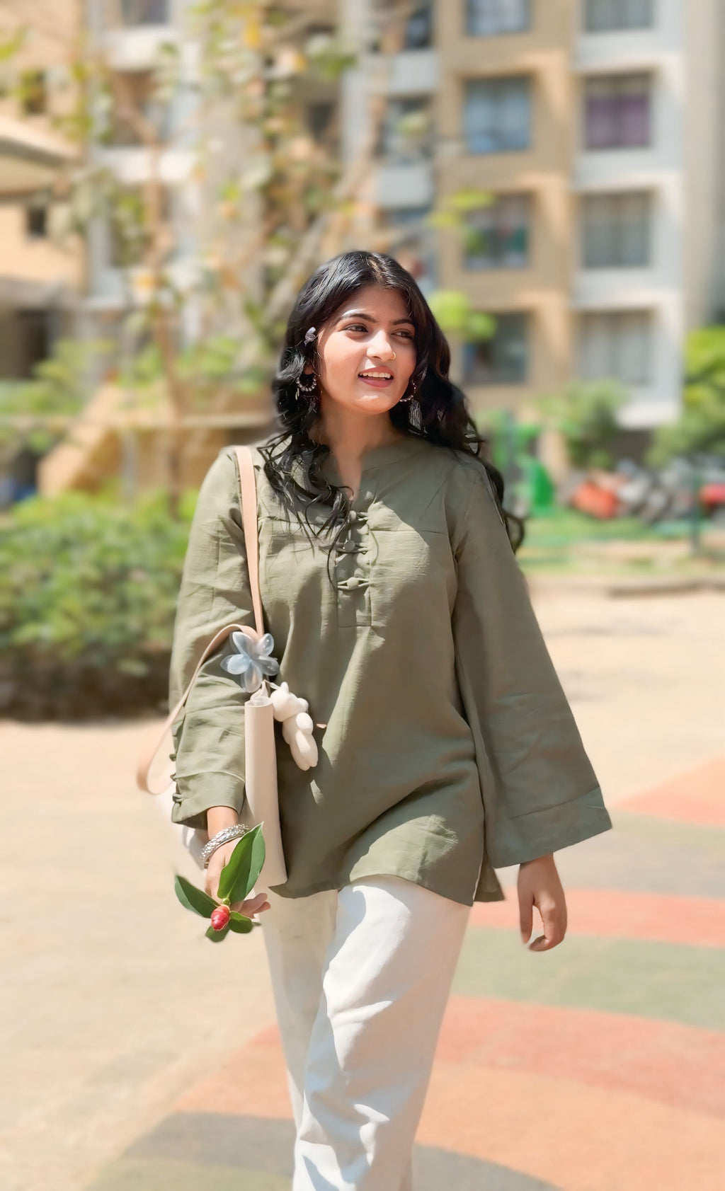Olive Green Casual Kurti Top for Women