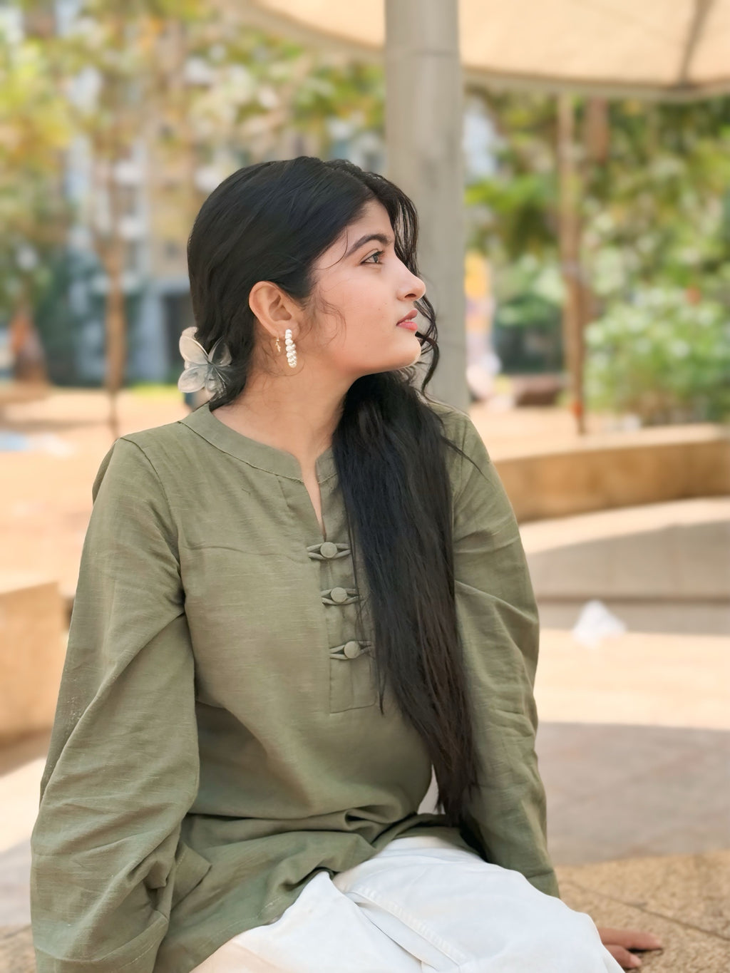 Olive Green Casual Kurti Top for Women