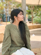 Olive Green Casual Kurti Top for Women