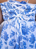 Blue & White Floral A-Line Midi Dress