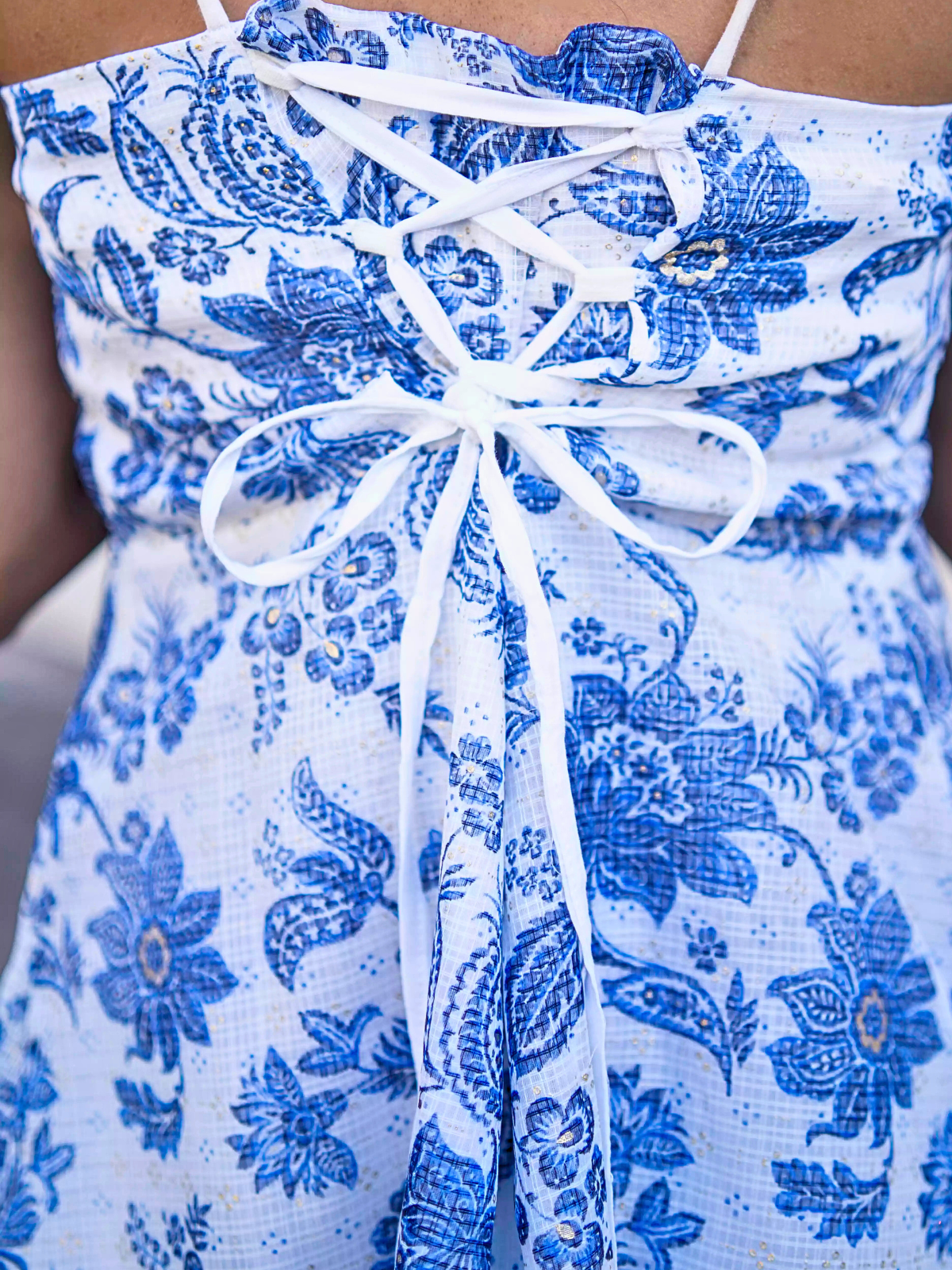 Blue & White Floral A-Line Midi Dress