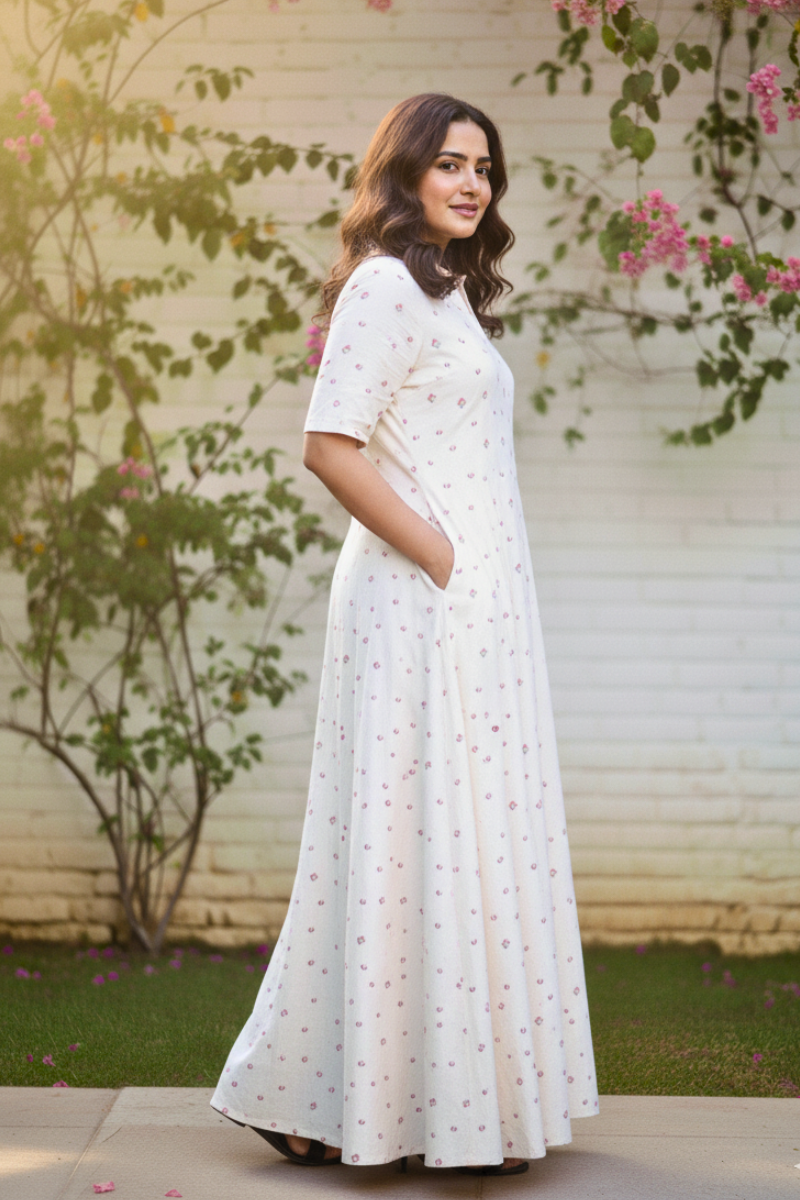 Blush Print Soft Cotton Maxi Kurta