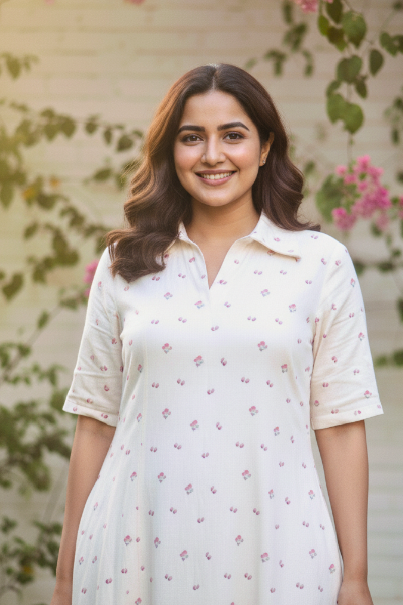 Blush Print Soft Cotton Maxi Kurta