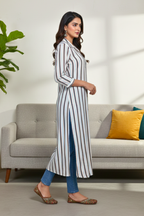 Multicolor Striped Button-Down Long Kurta
