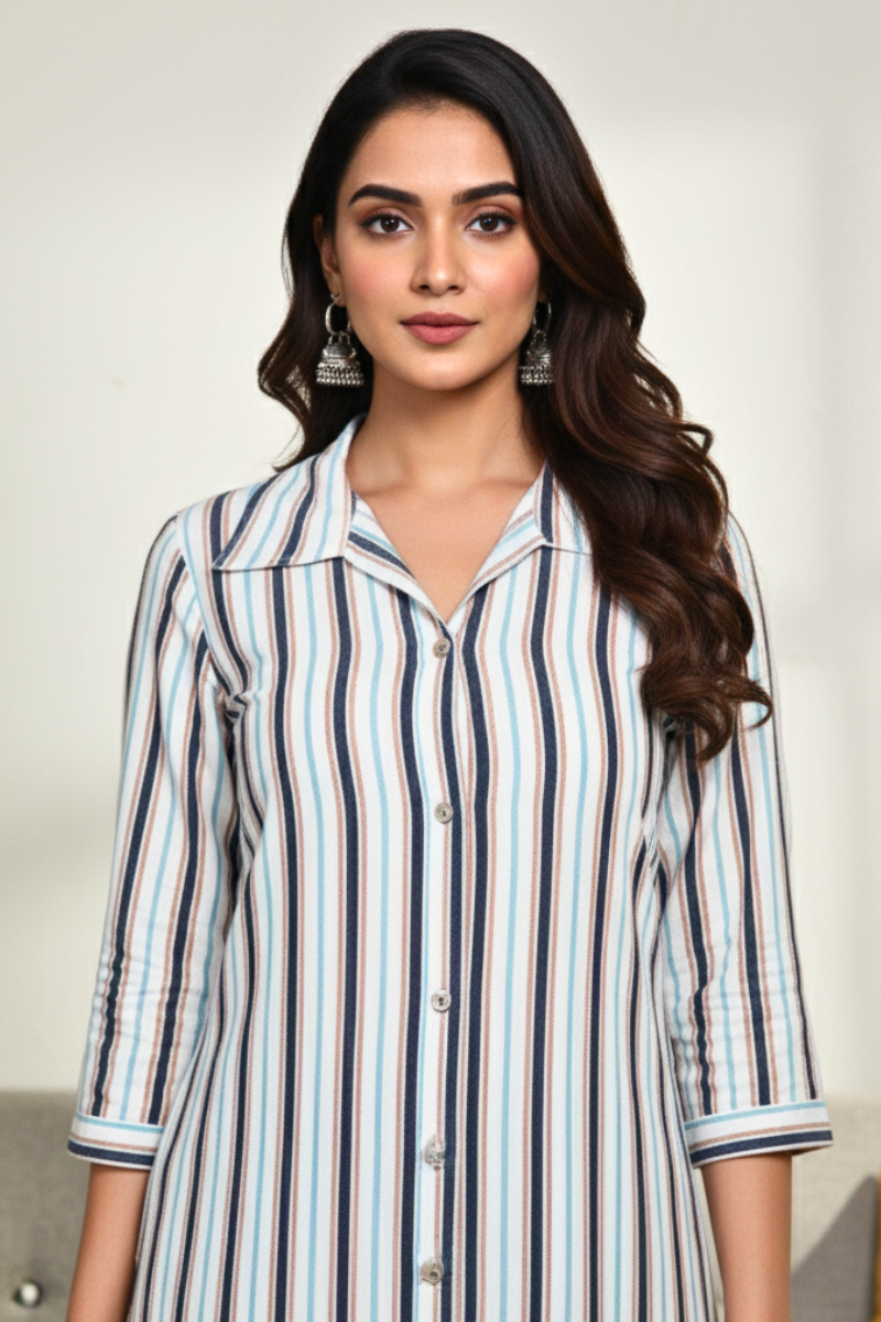 Multicolor Striped Button-Down Long Kurta