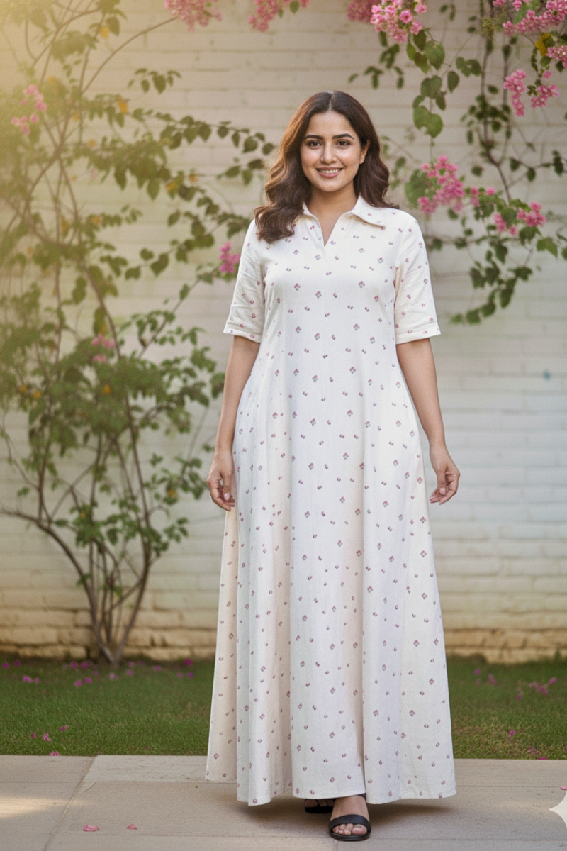 Blush Print Soft Cotton Maxi Kurta