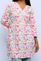 Pastel Floral Printed Cotton Short Kurti