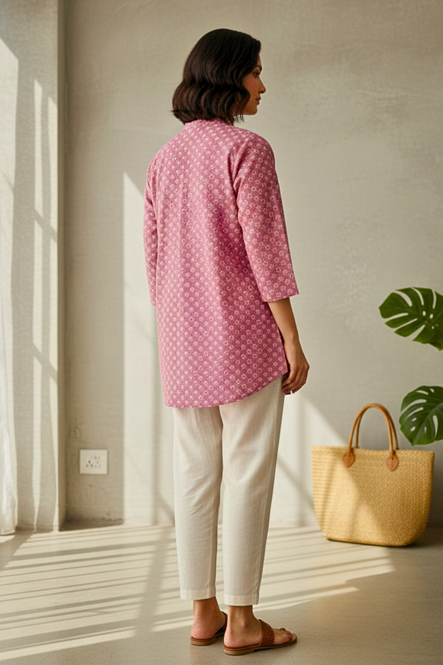 Mauve Printed Straight Kurti for Women