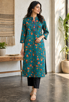 Pink Floral Printed Long Kurti for Women – Straight Fit Ethnic Wear