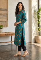 Pink Floral Printed Long Kurti for Women – Straight Fit Ethnic Wear