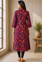 Pink Floral Printed Long Kurti for Women – Straight Fit Ethnic Wear