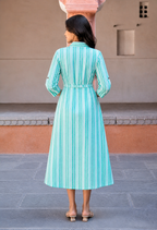 Green Striped Cotton Midi Dress